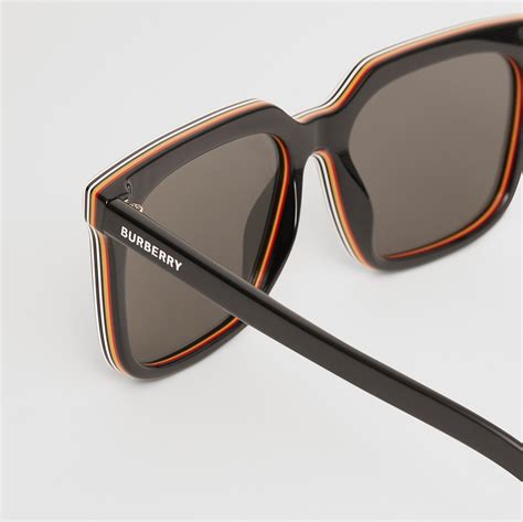 Stripe Detail Square Frame Sunglasses in Black 